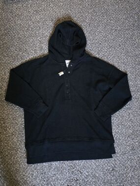 Womens Aerie Black Hooded Henley Pullover